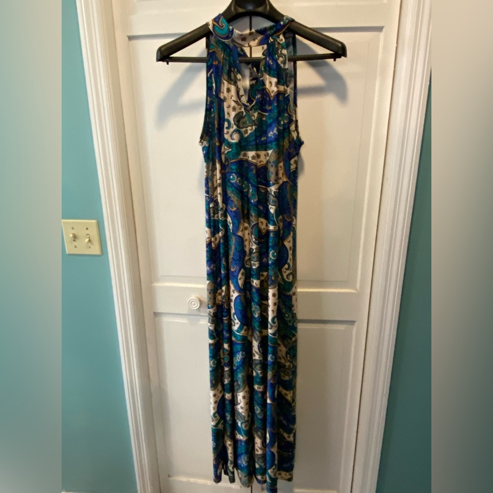 Pretty Young Thing Women’s blue print halter style sleeveless Dress Size L